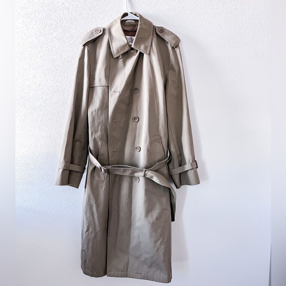 Oleg Cassini 80s Vintage Cotton Blend Tan Double Breasted Men's Trench Coat 40 L